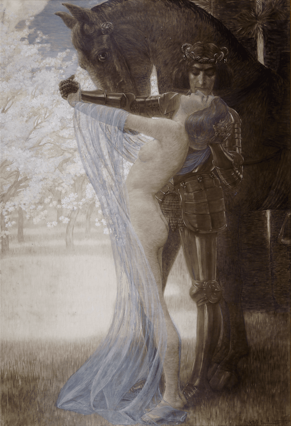 Ritter-und-Dame (Sir Lancelot und Guinevere) Wilhelm List 52x35cm