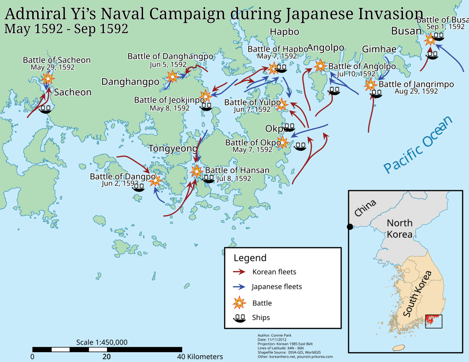 Admiral Yi Sunshin's Naval campaigns in 1592