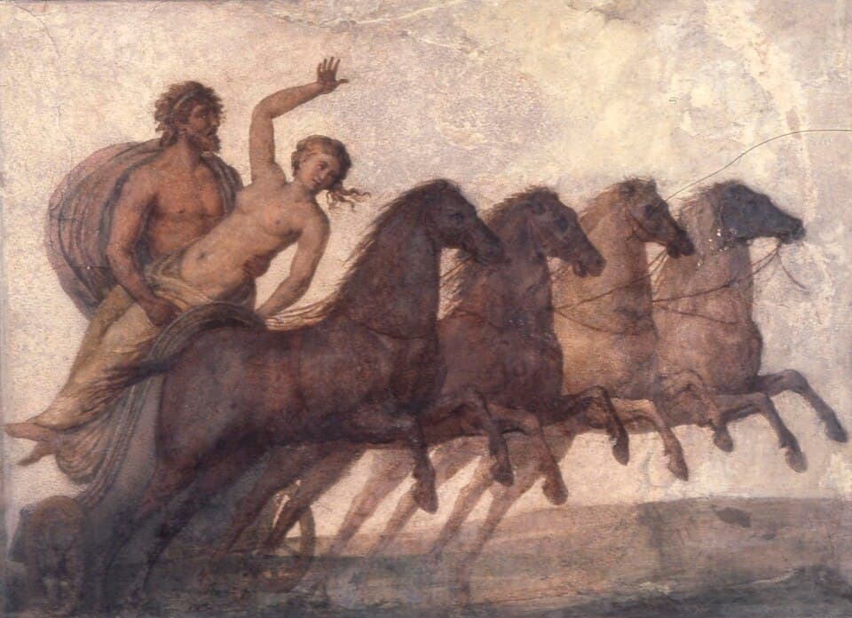 Roman Wall Painting From a Tomb that Depicts Pluto (Hades) Abducting Proserpina (Persephone)