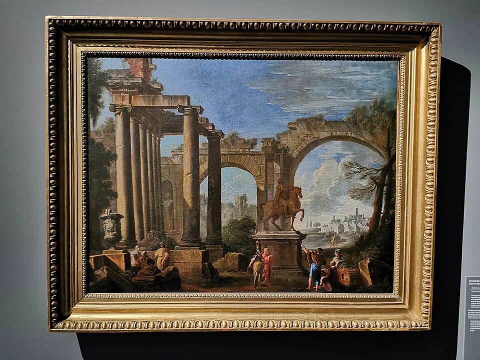 Ghisolfi Giovanni (Nachf.) — Ruinencapriccio mit dem Standbild des Marc Aurel (Stift Klosterneuburg)