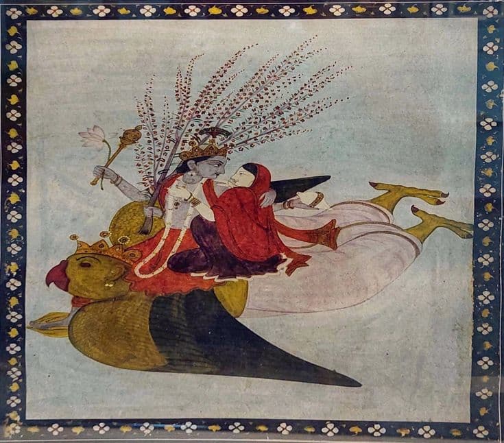 Garudasen Vishnu and Lakshmi, circa 1875 CE, Kangra School of Art, State Museum, Lucknow Uttar Pradesh