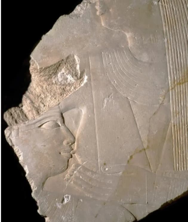 King unas of egypt being suckled by a unknown goddess