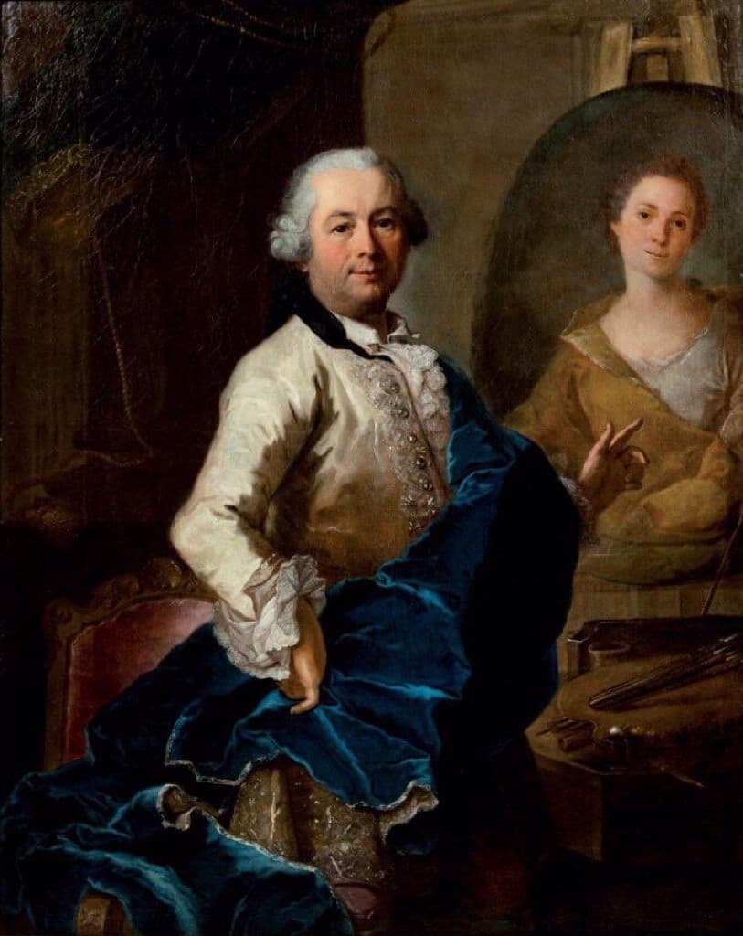 Self-portrait with a portrait of his wifelabel QS:Lfr,"Autoportrait de l'artiste en train de peindre le portrait de son épouse Angélique Louise Hélène Dessaulx"label QS:Len,"Self-portrait with a port