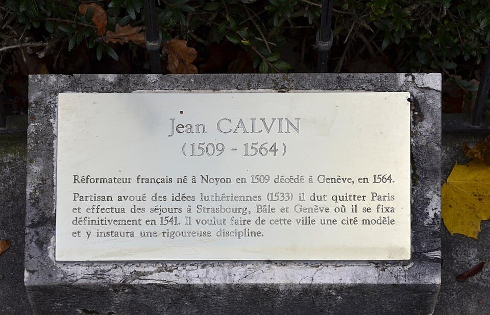 Plaque sur la tombe de Jean Calvin. Cimetière des Rois, Genève