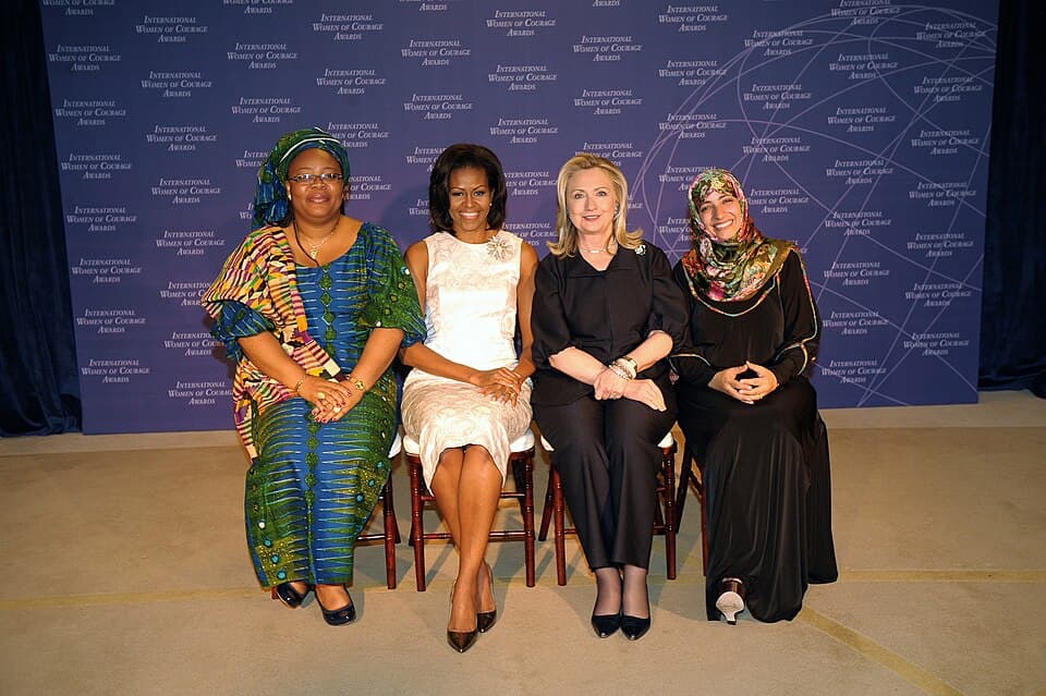 Secretary Clinton and First Lady Obama With 2011 Nobel Peace Prize Laureates Leymah Gbowee and Tawakkol Karman