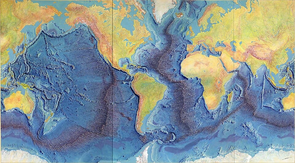 (Manuscript painting of Heezen-Tharp World ocean floor map by Berann) 2