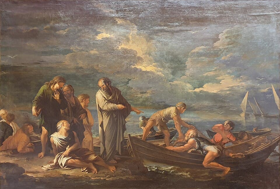 German:  Pythagoras und die Fischer Pythagoras and the fishermenlabel QS:Lru,"Пифагор и рыбаки; Kat. Nr. 59.1"label QS:Lde,"Pythagoras und die Fischer"label QS:Len,"Pythagoras and the fishermen"