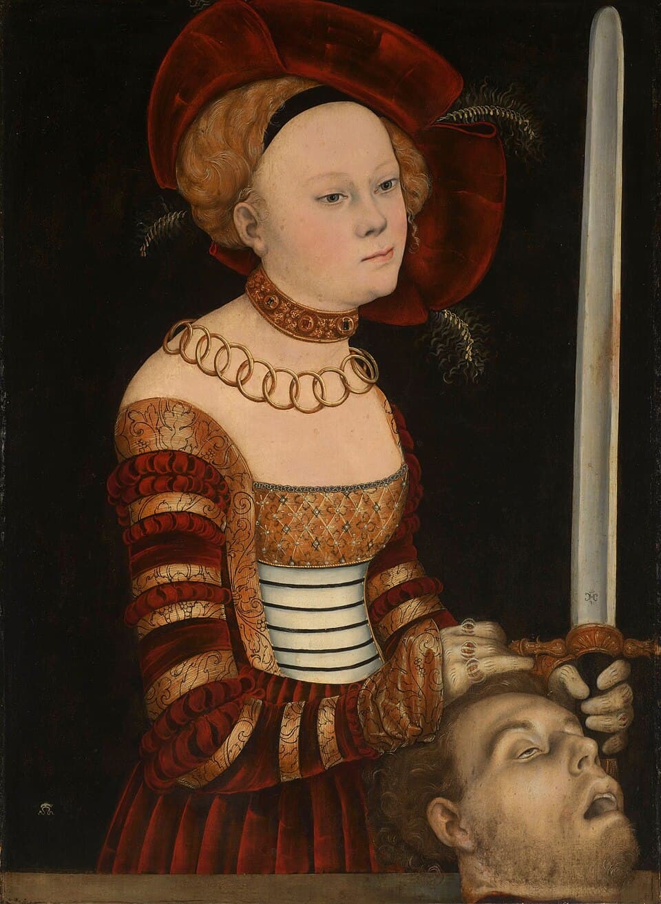 German:  Bildnis einer Frau als Judith mit dem Haupt des Holofernes Portrait of a Lady of the Saxon Court as Judith with the Head of Holofernestitle QS:P1476,de:"Bildnis einer Frau als Judith mit dem