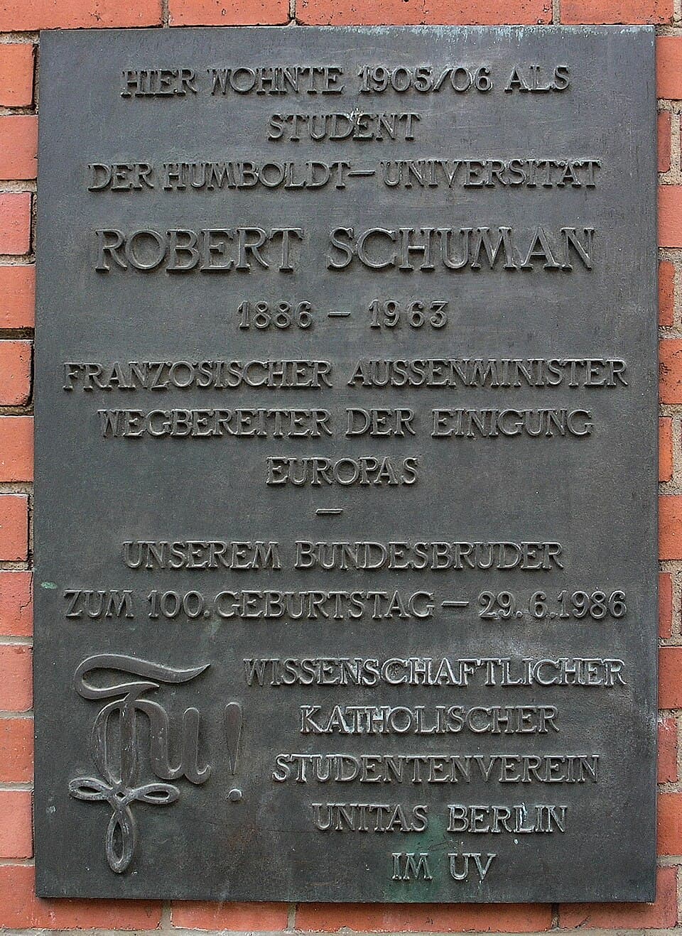 Robert Schuman Plaque (Graunstrasse 31)