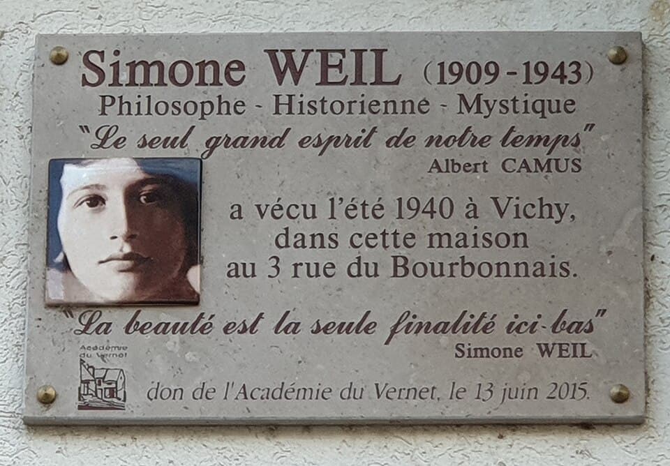 3 rue du Bourbonnais, Vichy - plaque Simone Weil