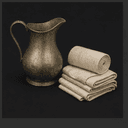 Cruche d'eau et bandages