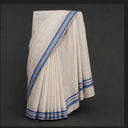 Sari blanc bordé de bleu