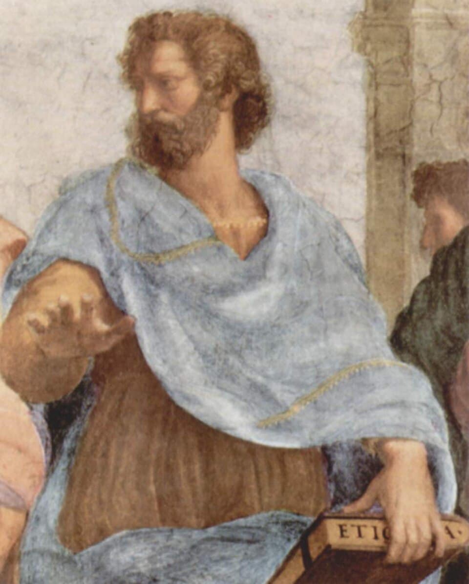 Stanza della Segnatura im Vatikan für Papst Julius II., Wandfresko: Die Schule von Athen, Detail: Aristoteles