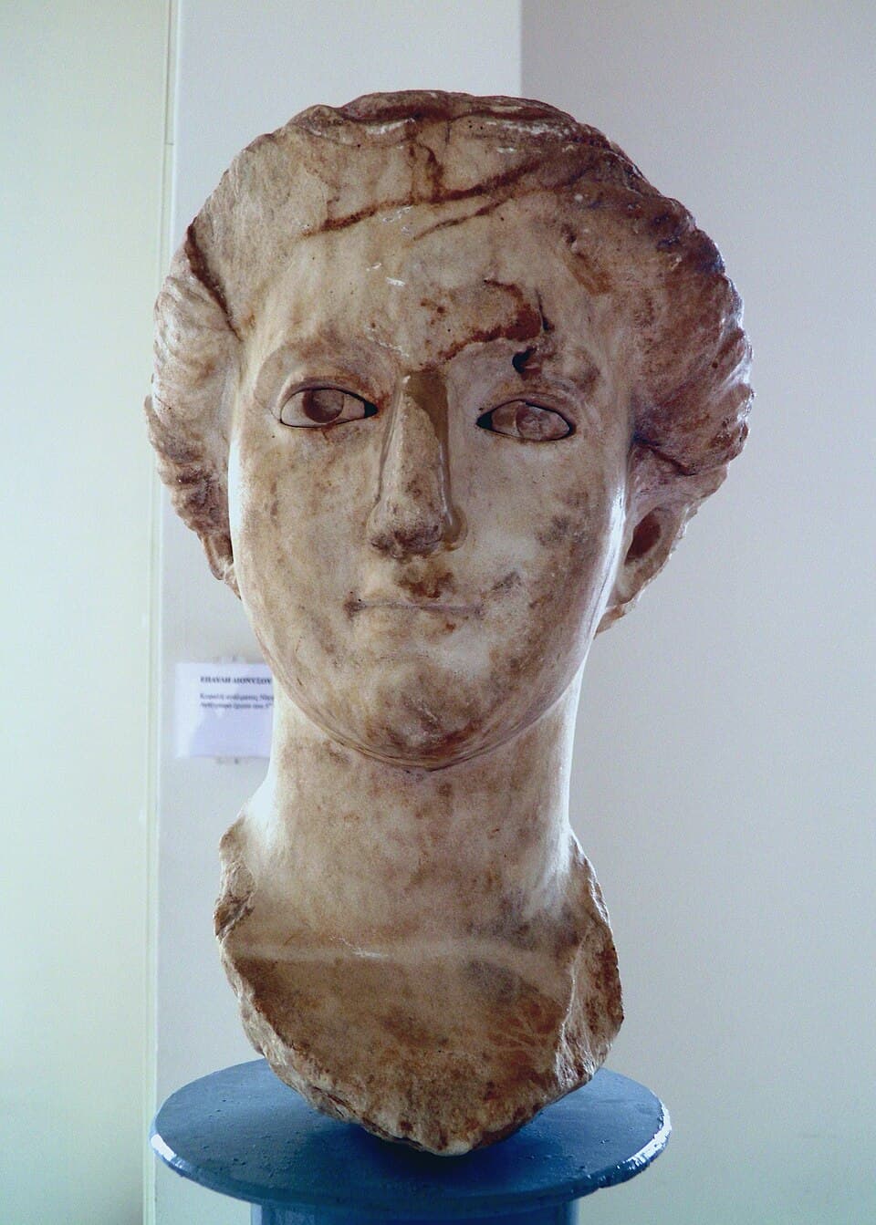 Head from a statue of Nike (Victory), from the Villa of Dionysos, copy of a 5th BC original sculpture, Archaeological Museum, Dion (6930418780)