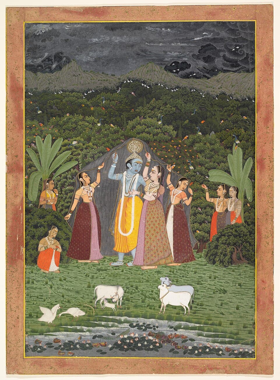 Krishna and the Gopis Take Shelter from the Rain title QS:P1476,en:"Krishna and the Gopis Take Shelter from the Rain "label QS:Len,"Krishna and the Gopis Take Shelter from the Rain "
