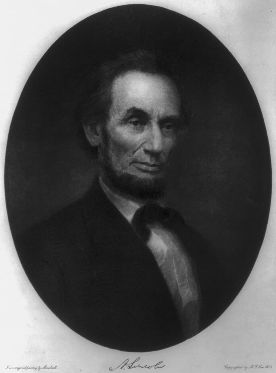 Abraham Lincoln, head-and-shoulders portrait, facing right) - engraving after painting by Marshall LCCN92513852