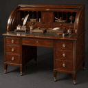 Roll-top desk and writing set