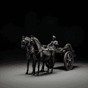 Le char noir tiré par des chevaux noirs