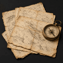 Hand-drawn maps and compass