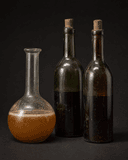 Moût de bière et bouteilles de vin