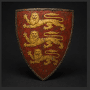 Écu aux armes royales (lions d'or sur fond rouge)