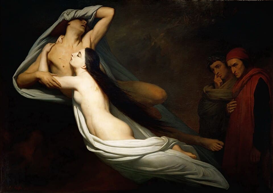 French: Les ombres de Francesca da Rimini et de Paolo Malatesta apparaissent à Dante et à VirgileDante and Virgil Encountering the Shades of Francesca de Rimini and Paolo in the Underworldtitle QS:P