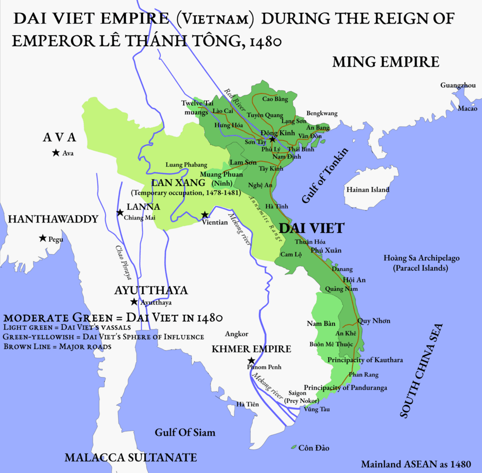 Bản đồ Việt Nam dưới thời vua Lê Thánh Tông, vương triều Lê Sơ năm 1480