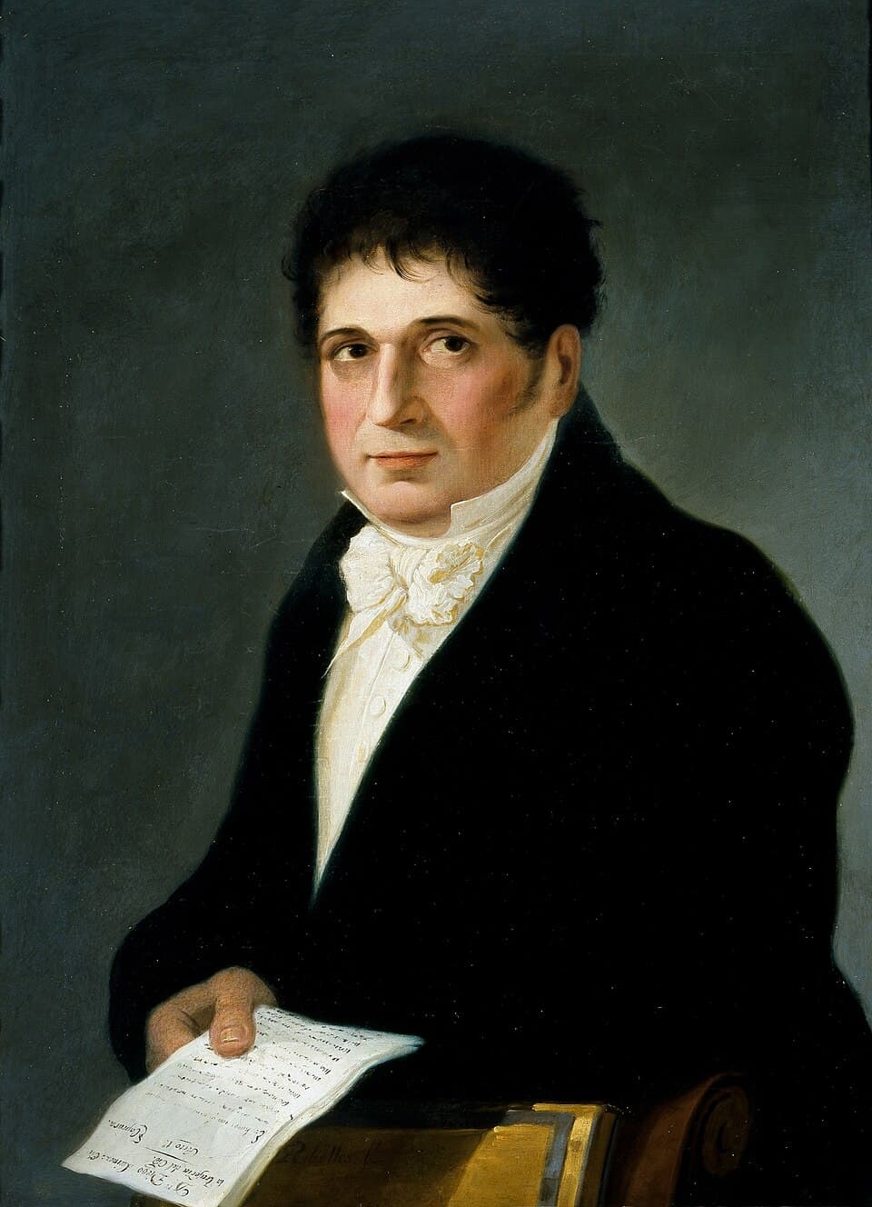 Retrato del famoso barba del Teatro del Príncipe, don Joaquín Caprara, estudiando el papel de Diego Láynez en la tragedia de El Cid